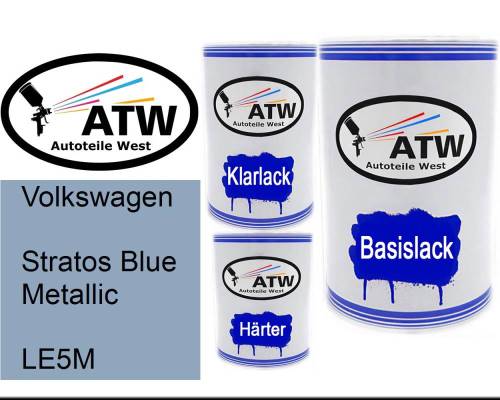 Volkswagen, Stratos Blue Metallic, LE5M: 500ml Lackdose + 500ml Klarlack + 250ml Härter - Set, von ATW Autoteile West.